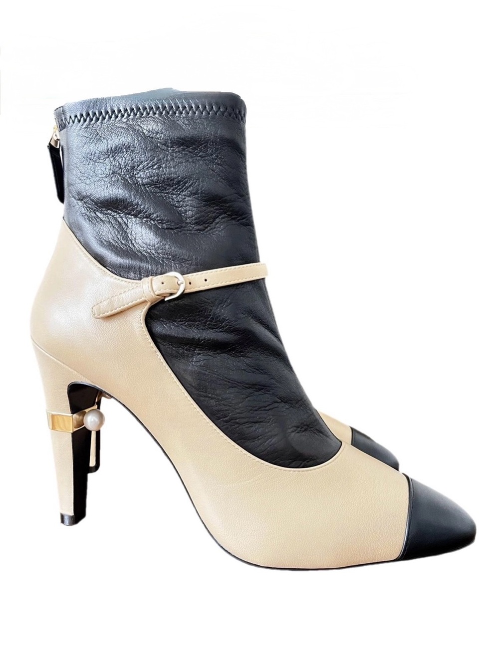 CHANEL Authentic NWB Two-Tone Black and Beige Mary Jane Ankle Boots
